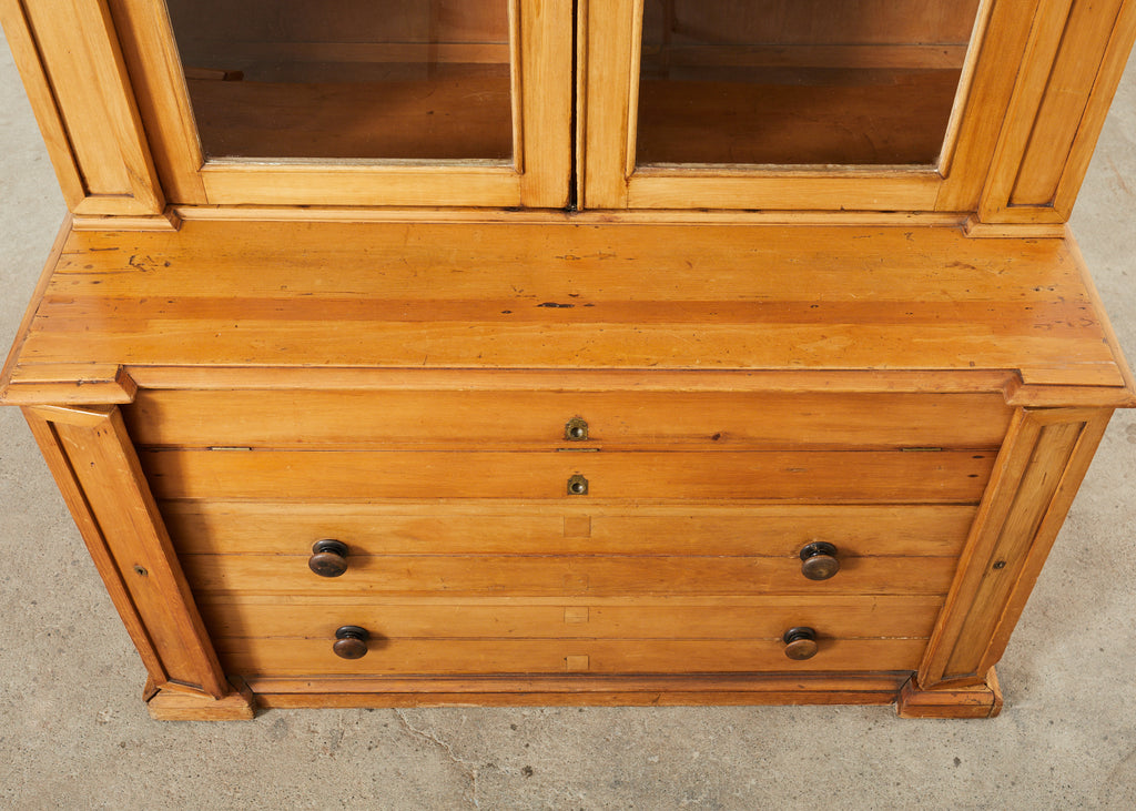 19th Century Country English Fruitwood Library Bookcase Cabinet