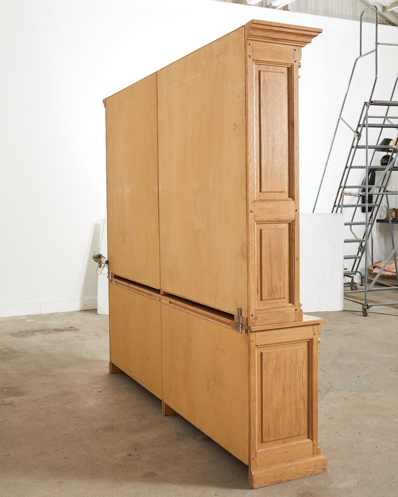 Neoclassical Style Oak Library Bookcase with Beveled Glass Doors