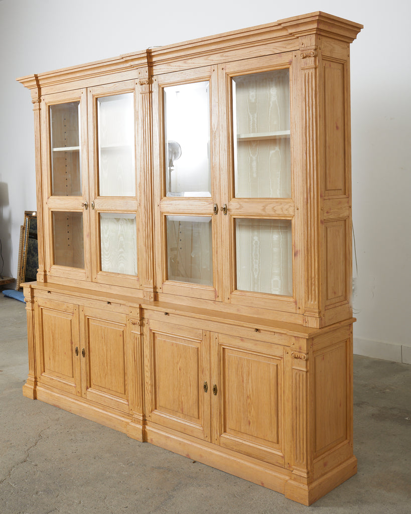 Neoclassical Style Oak Library Bookcase with Beveled Glass Doors