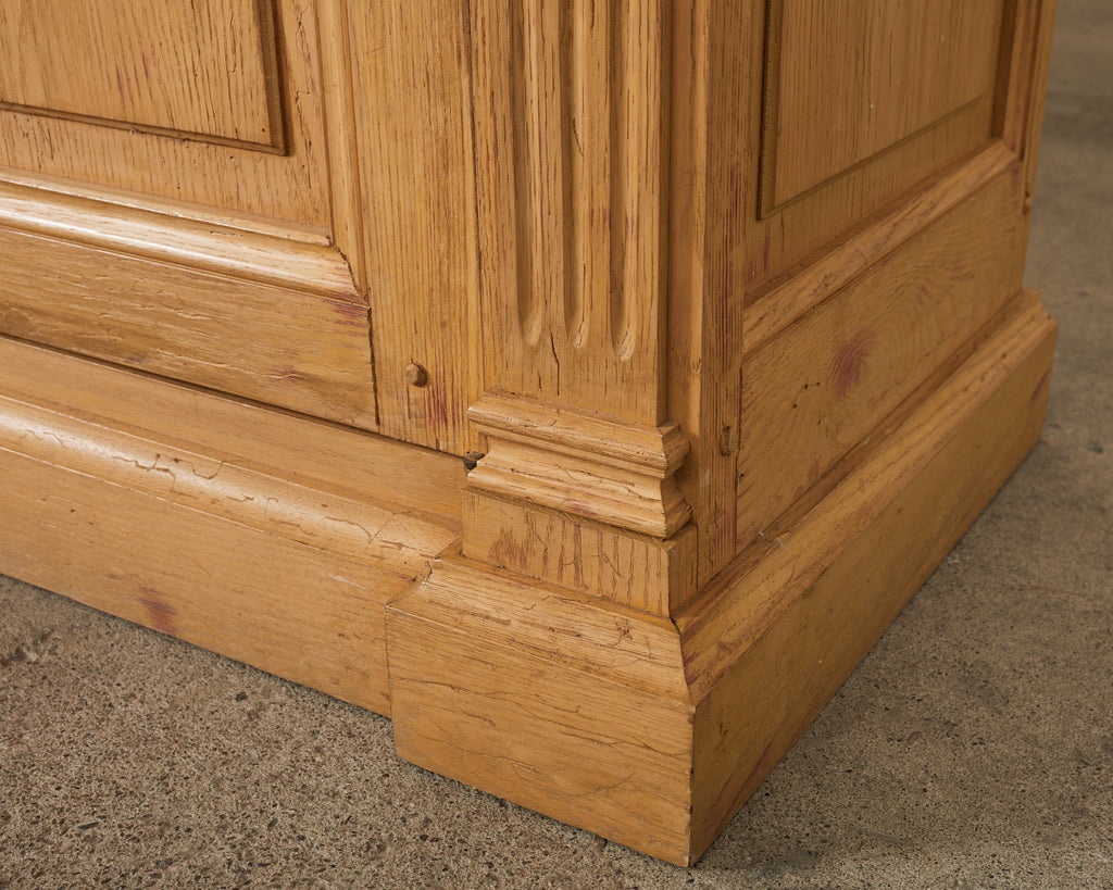 Neoclassical Style Oak Library Bookcase with Beveled Glass Doors