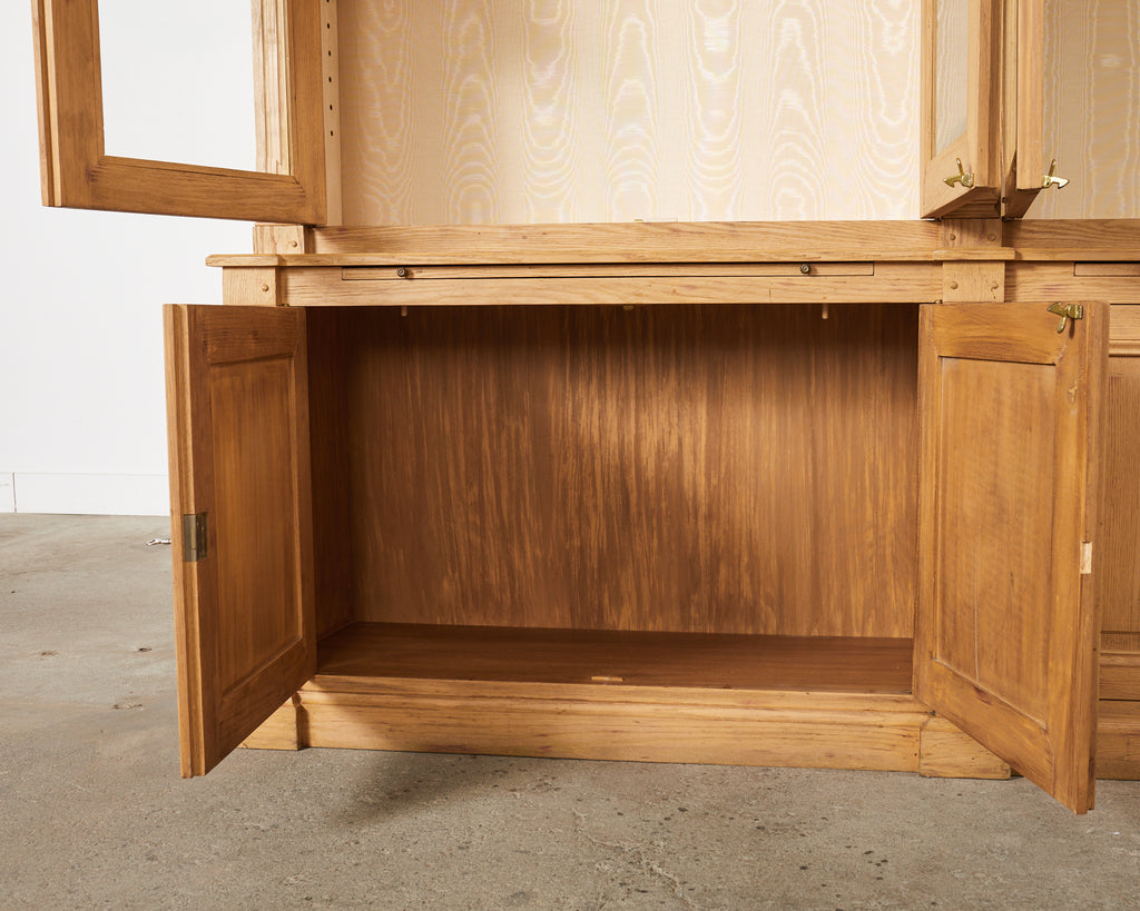 Neoclassical Style Oak Library Bookcase with Beveled Glass Doors