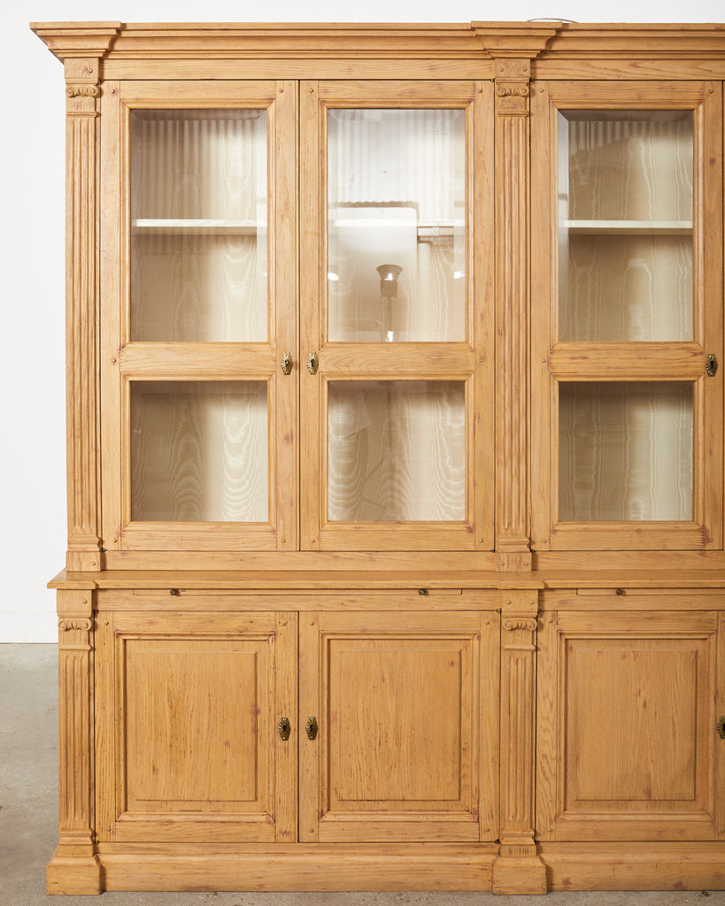 Neoclassical Style Oak Library Bookcase with Beveled Glass Doors
