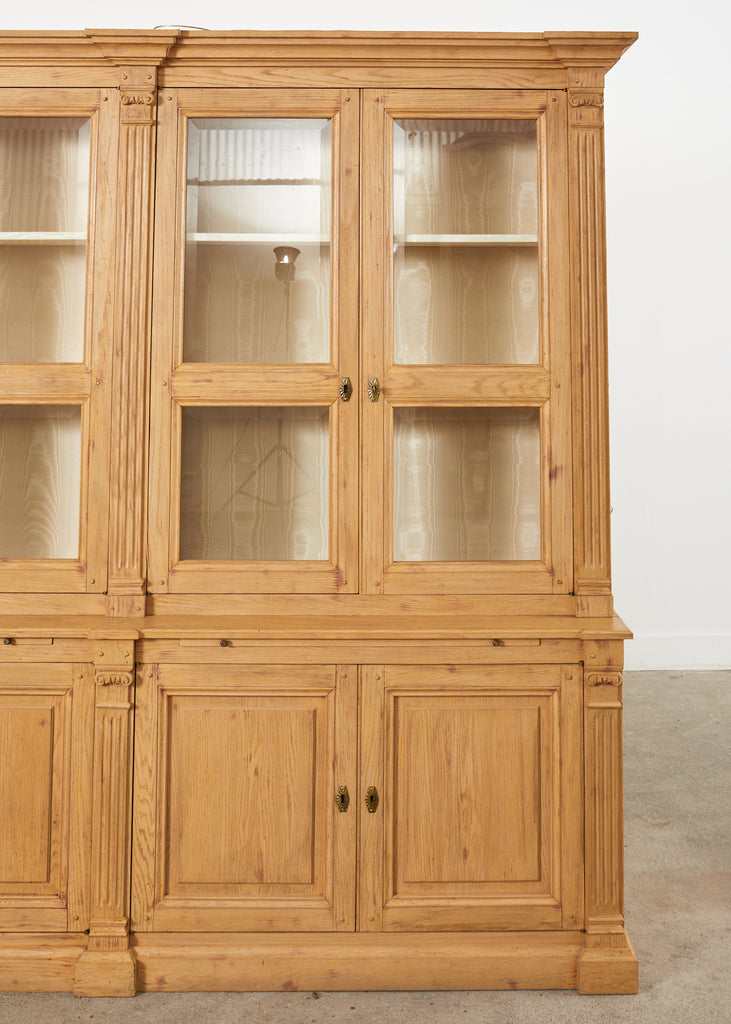 Neoclassical Style Oak Library Bookcase with Beveled Glass Doors