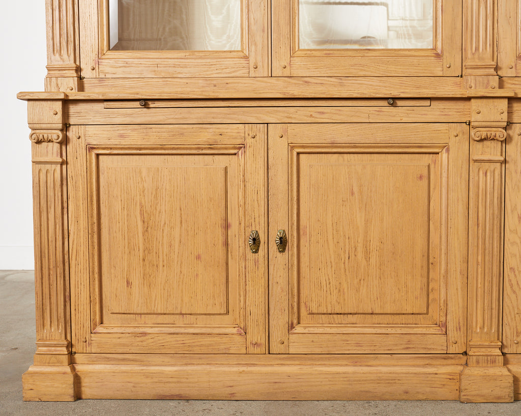 Neoclassical Style Oak Library Bookcase with Beveled Glass Doors
