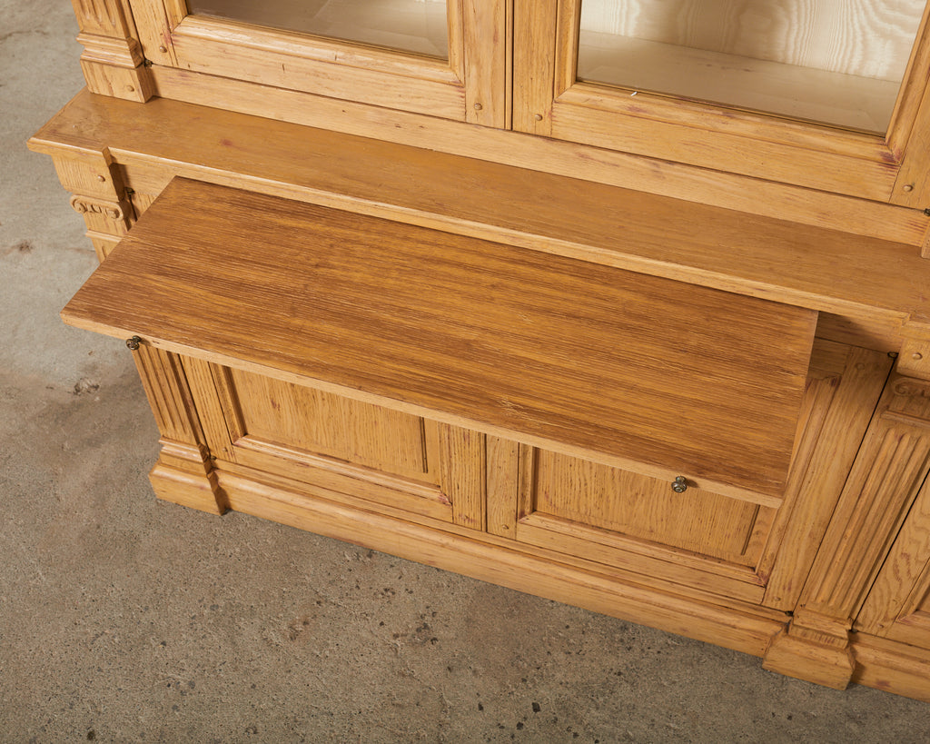 Neoclassical Style Oak Library Bookcase with Beveled Glass Doors