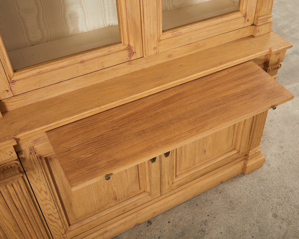 Neoclassical Style Oak Library Bookcase with Beveled Glass Doors