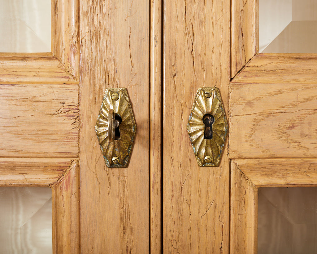 Neoclassical Style Oak Library Bookcase with Beveled Glass Doors