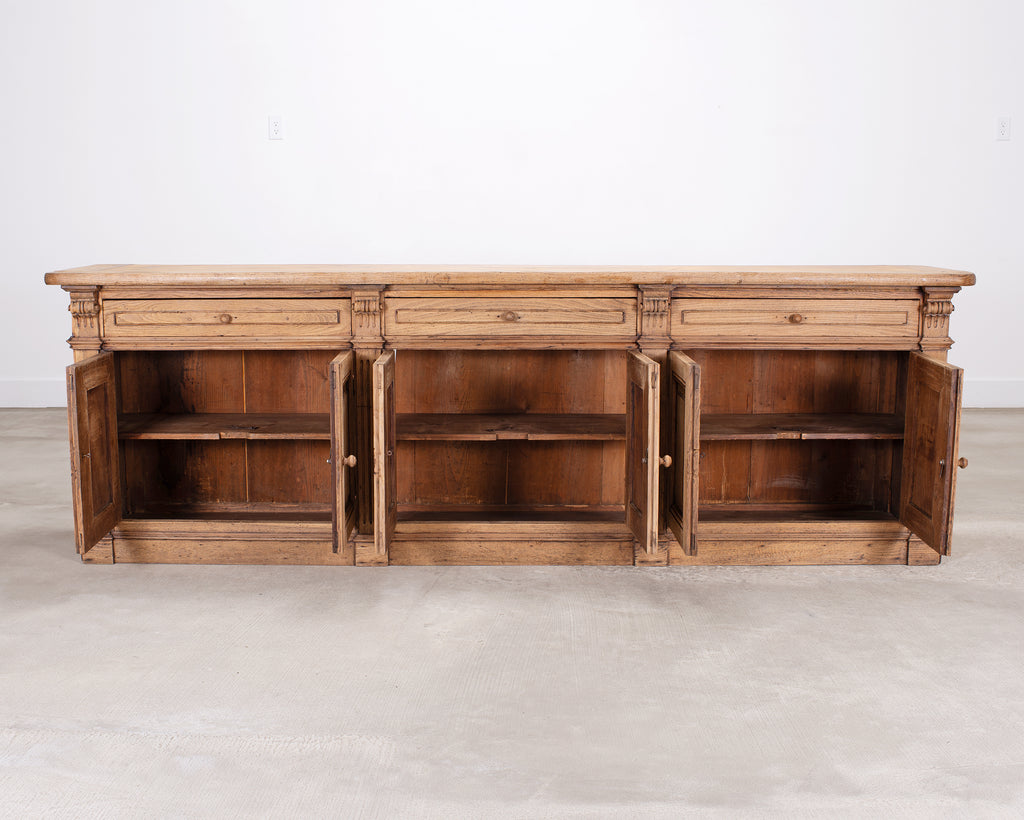Country French Provincial Bleached Oak Enfilade Sideboard 8 Ft