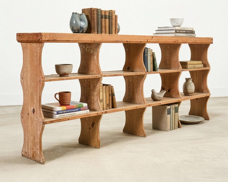 19th C. French Country Pine Farmhouse Cupboard Shelf Étagère 7 Ft