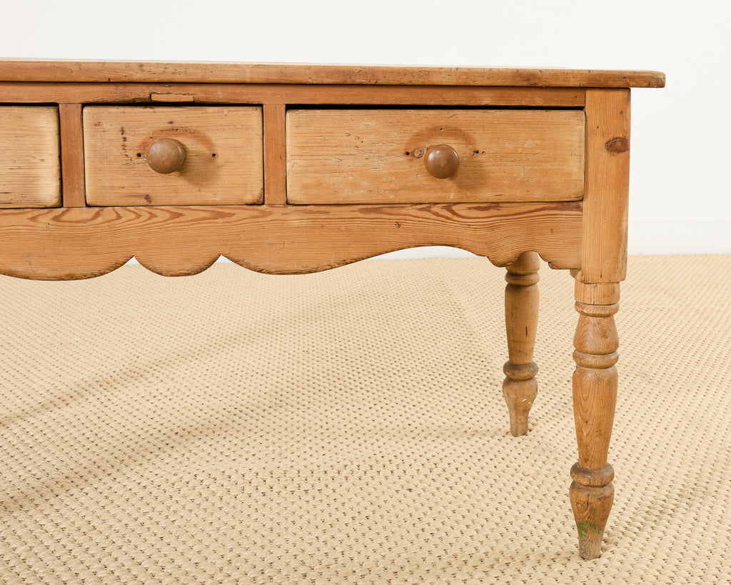 Country English Farmhouse Pine Three Drawer Console Table
