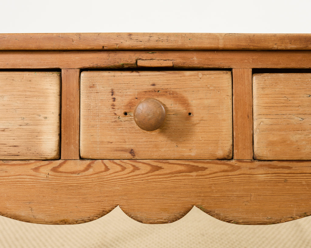 Country English Farmhouse Pine Three Drawer Console Table