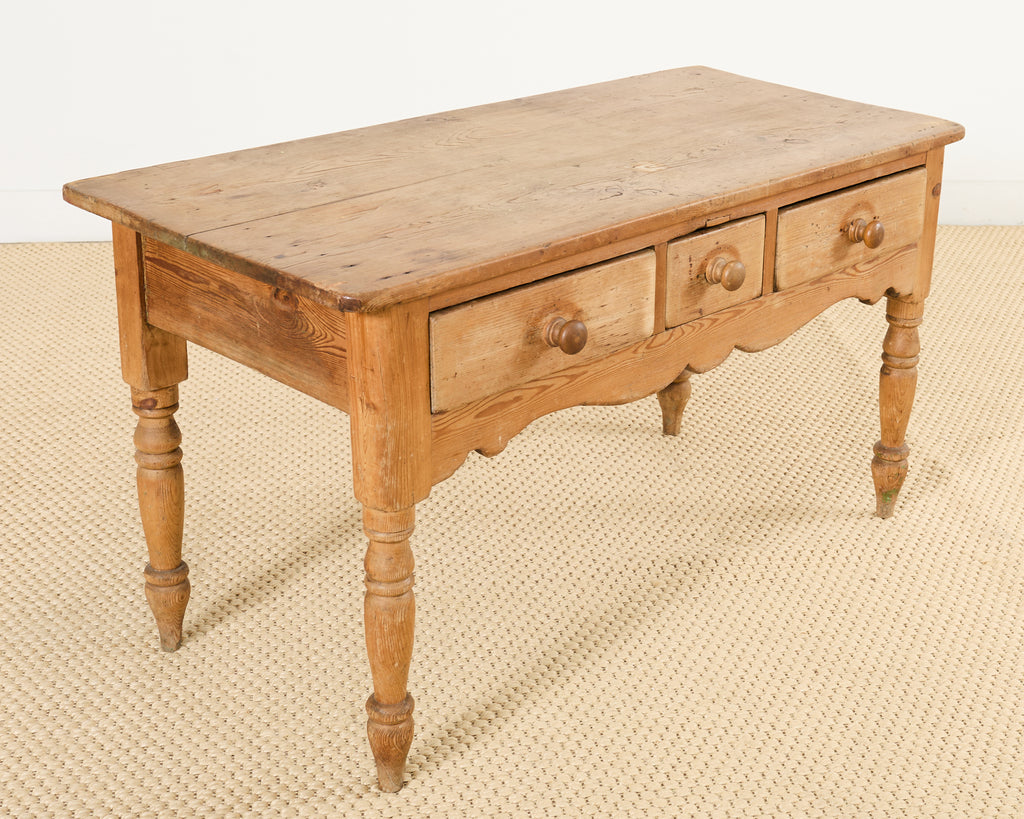 Country English Farmhouse Pine Three Drawer Console Table