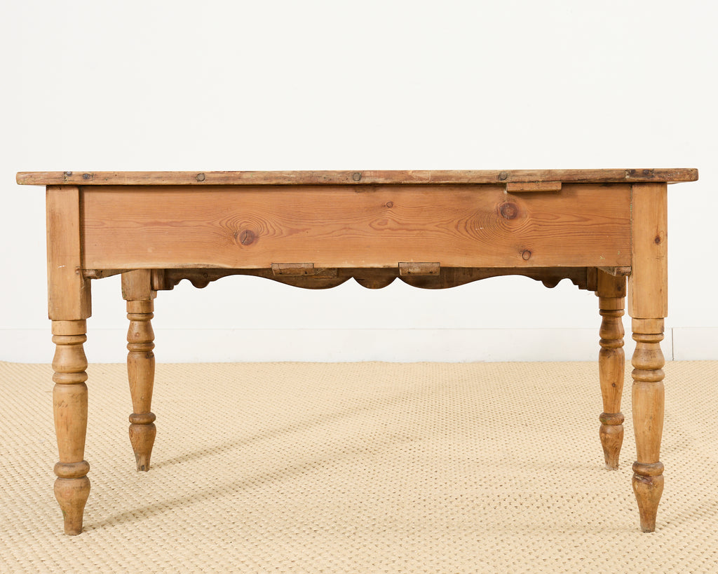 Country English Farmhouse Pine Three Drawer Console Table