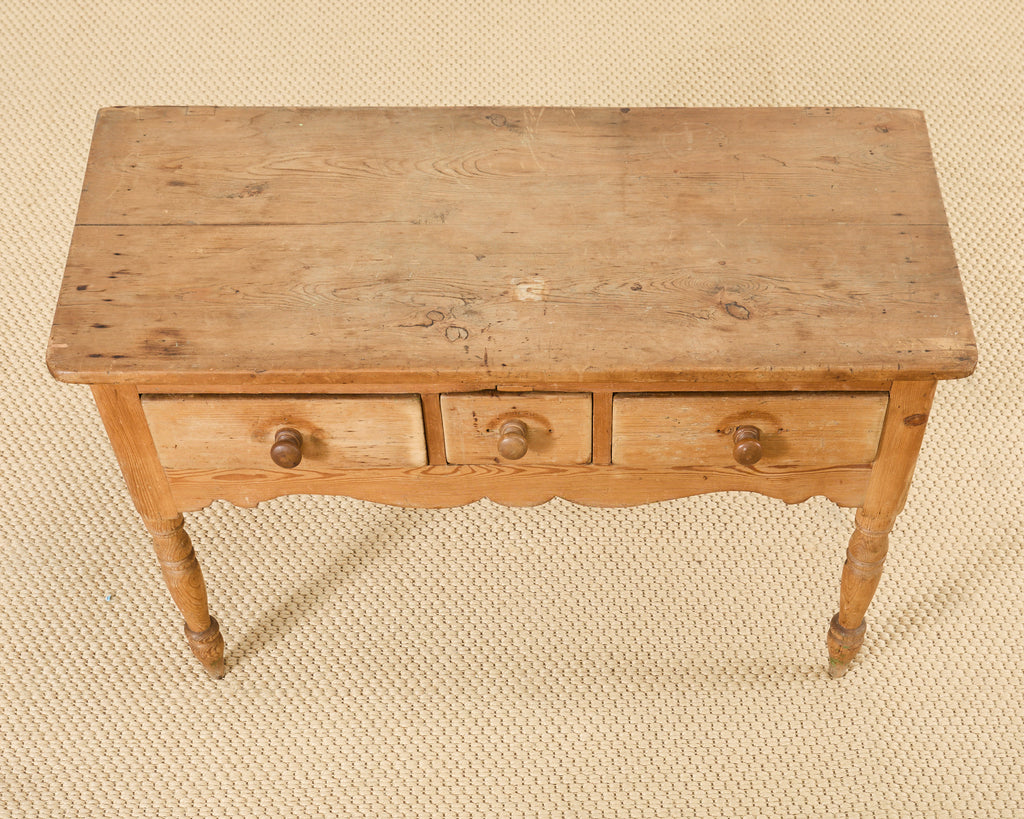 Country English Farmhouse Pine Three Drawer Console Table