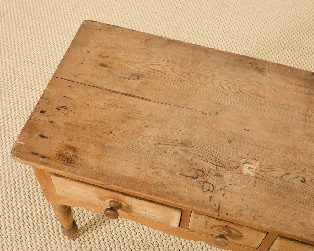 Country English Farmhouse Pine Three Drawer Console Table
