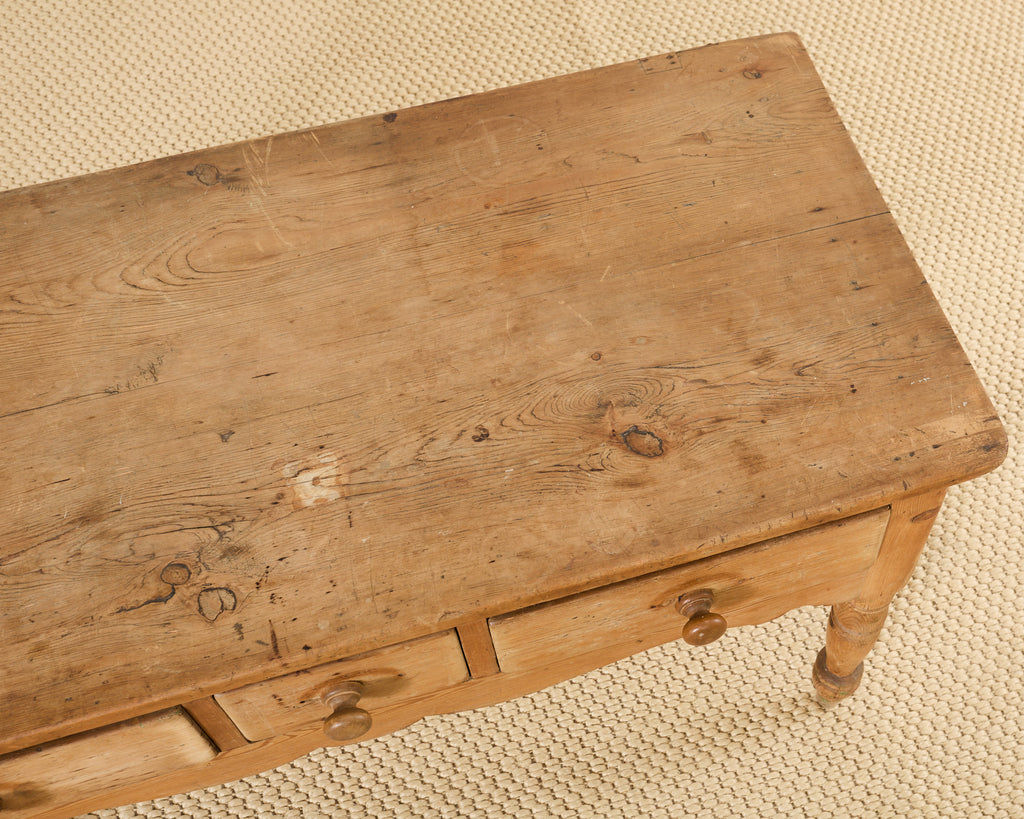 Country English Farmhouse Pine Three Drawer Console Table