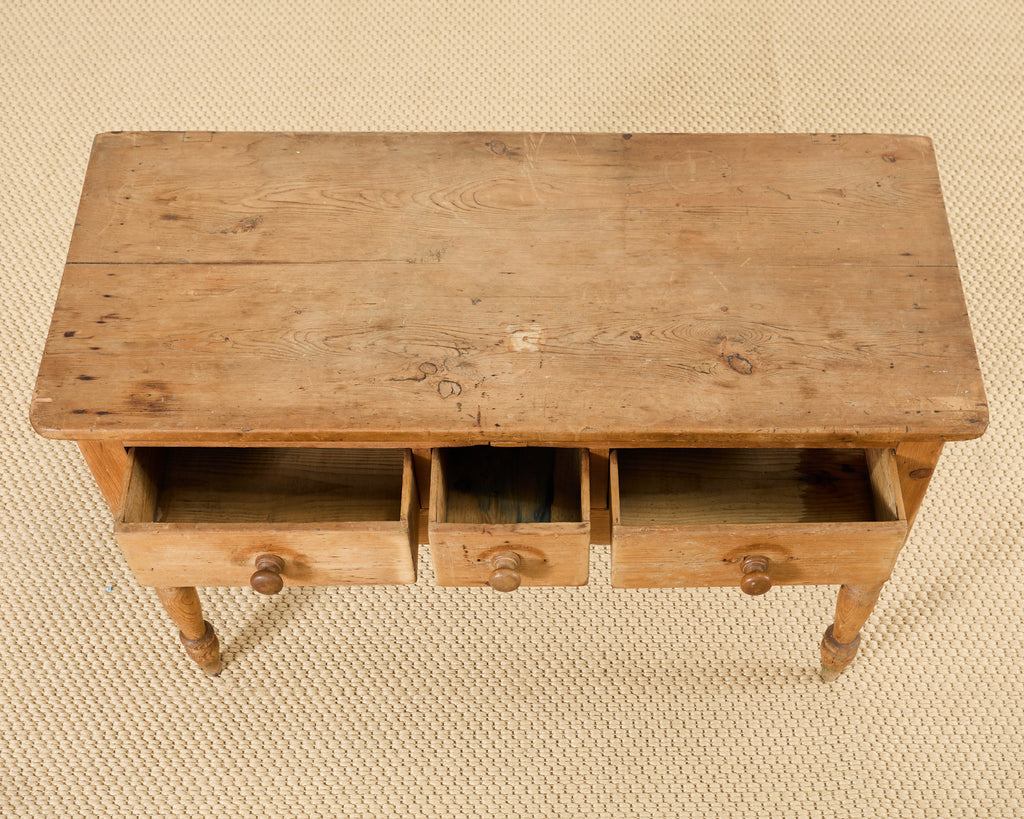 Country English Farmhouse Pine Three Drawer Console Table