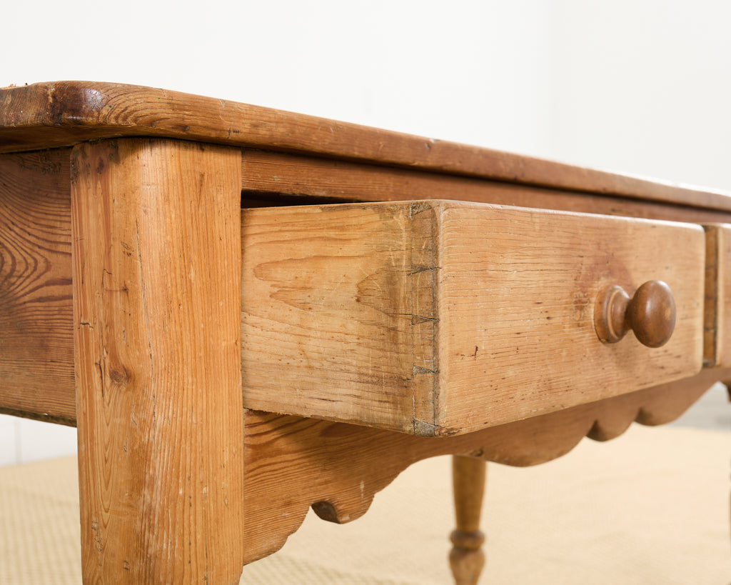 Country English Farmhouse Pine Three Drawer Console Table