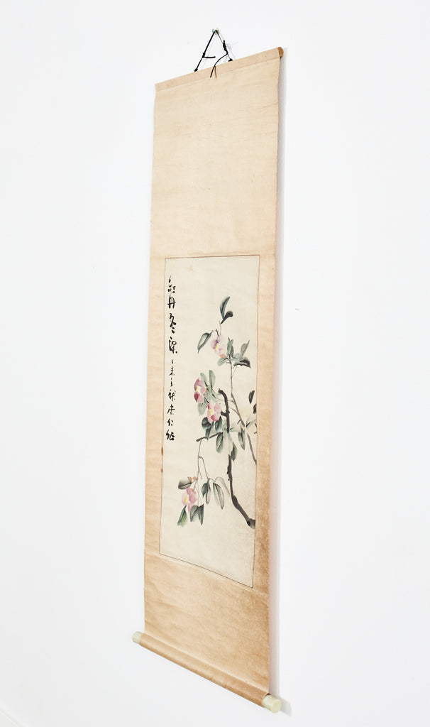 Chinese Hanging Scroll Painting of Camellias Signed Dated