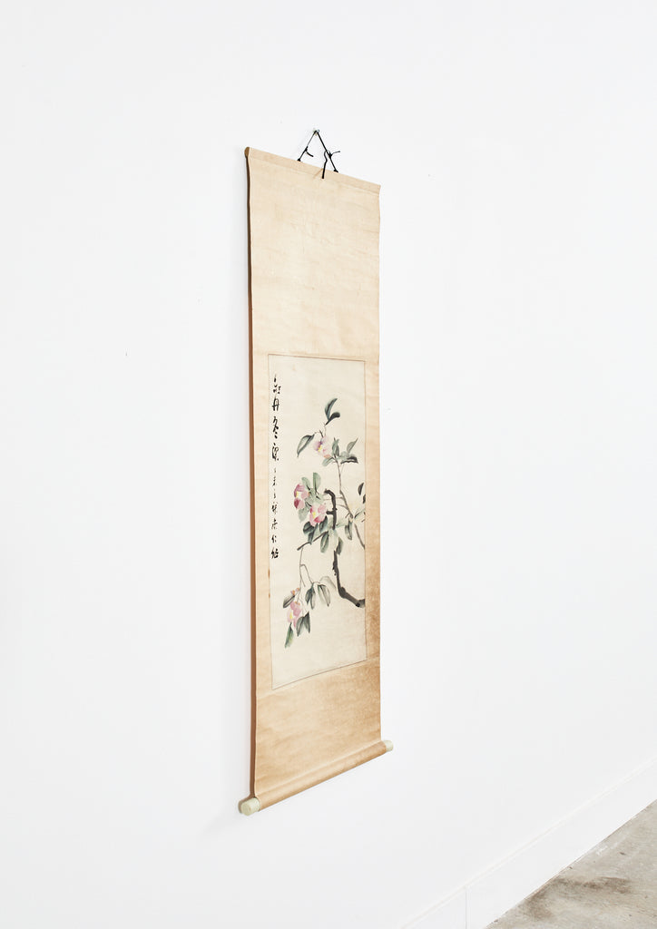 Chinese Hanging Scroll Painting of Camellias Signed Dated