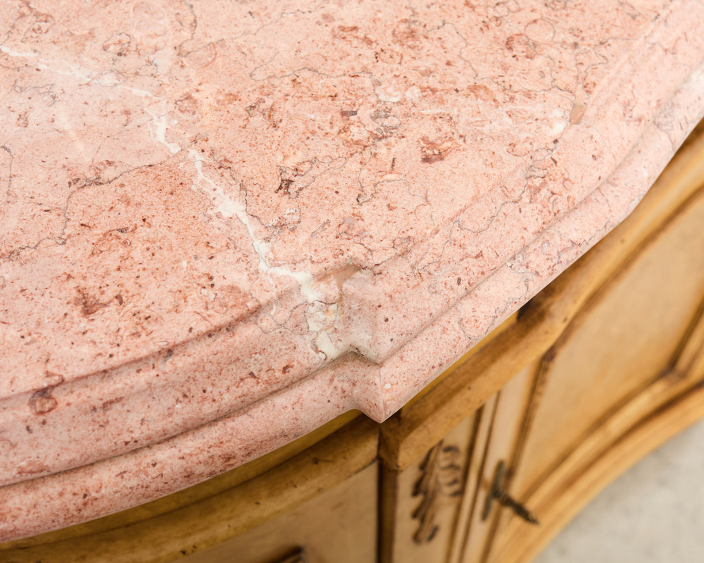 Pair Country French Provincial Marble Top Demilune Sideboards