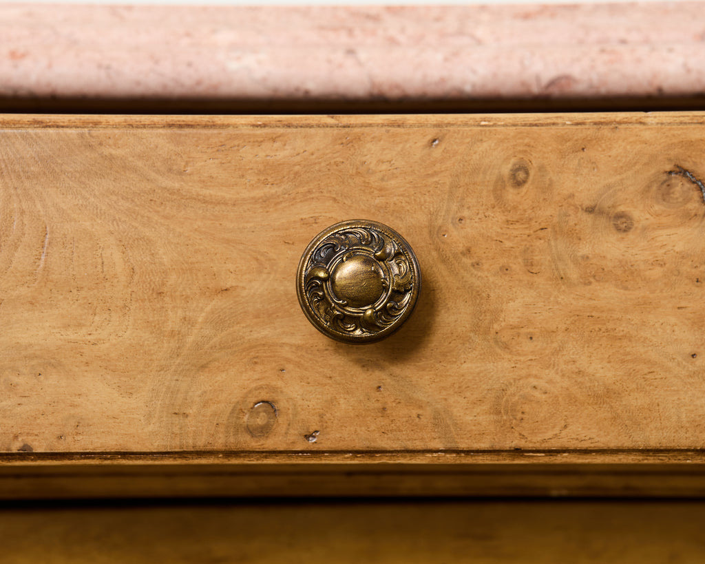 Pair Country French Provincial Marble Top Demilune Sideboards