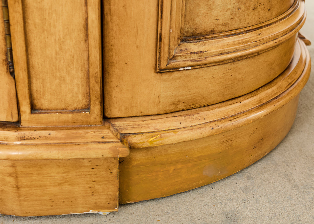 Pair Country French Provincial Marble Top Demilune Sideboards