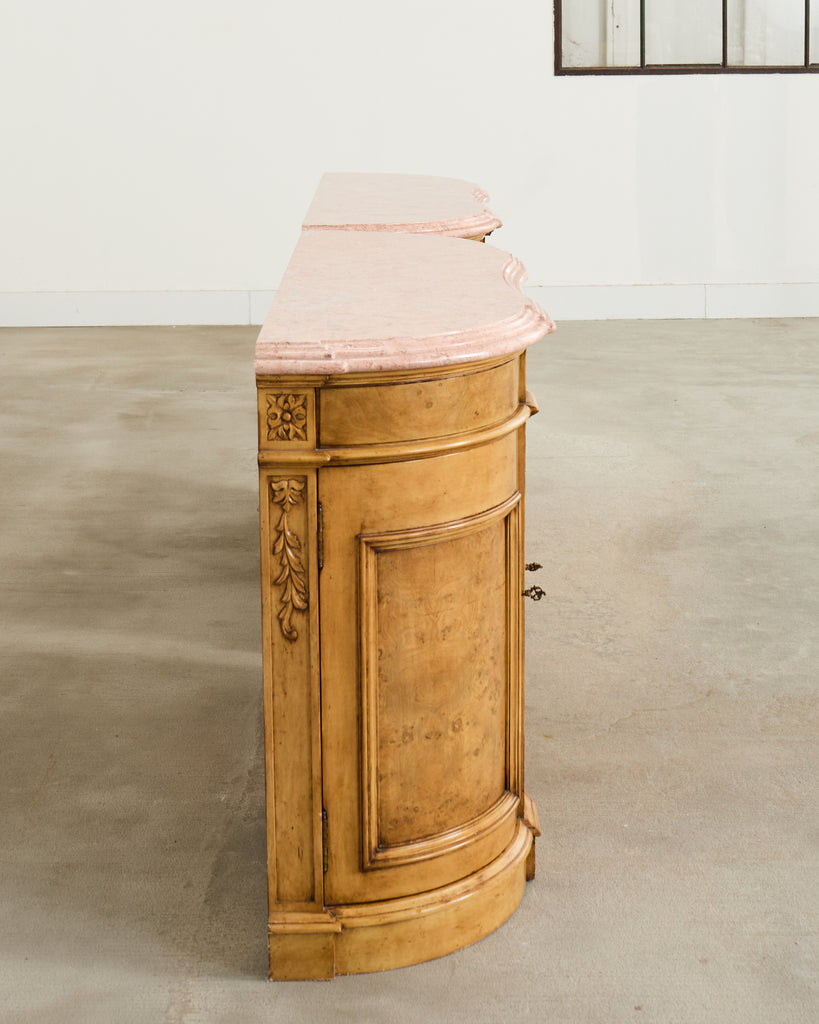 Pair Country French Provincial Marble Top Demilune Sideboards