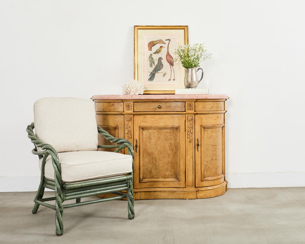 Pair Country French Provincial Marble Top Demilune Sideboards