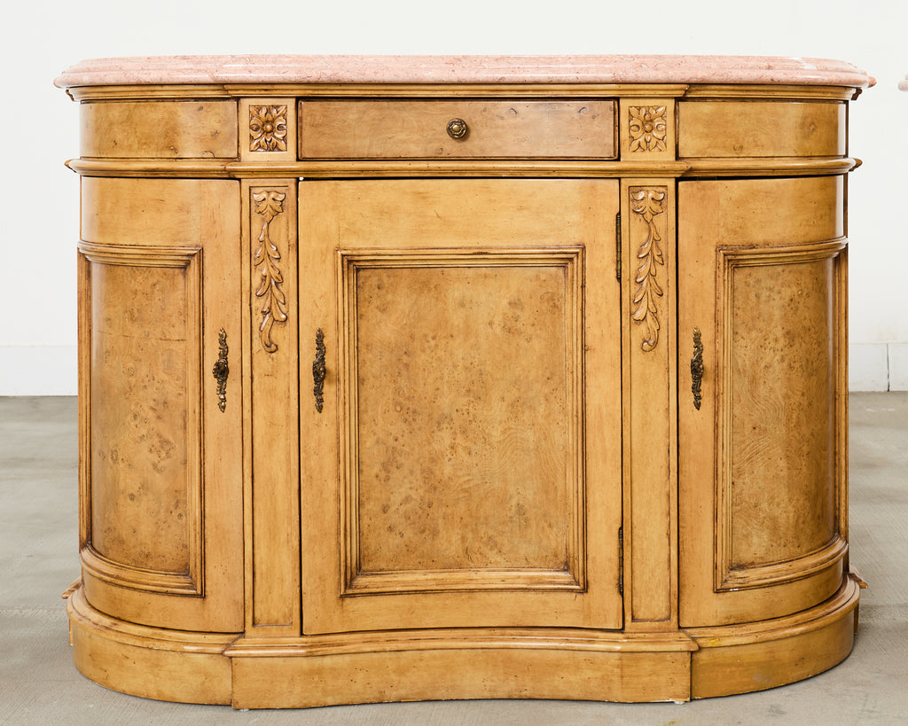 Pair Country French Provincial Marble Top Demilune Sideboards