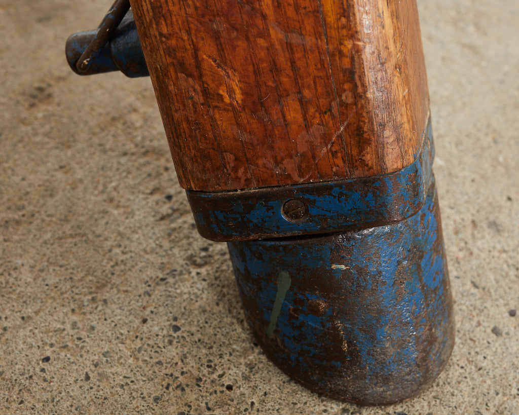 Midcentury Gymnastic Leather and Oak Pommel Horse Bench