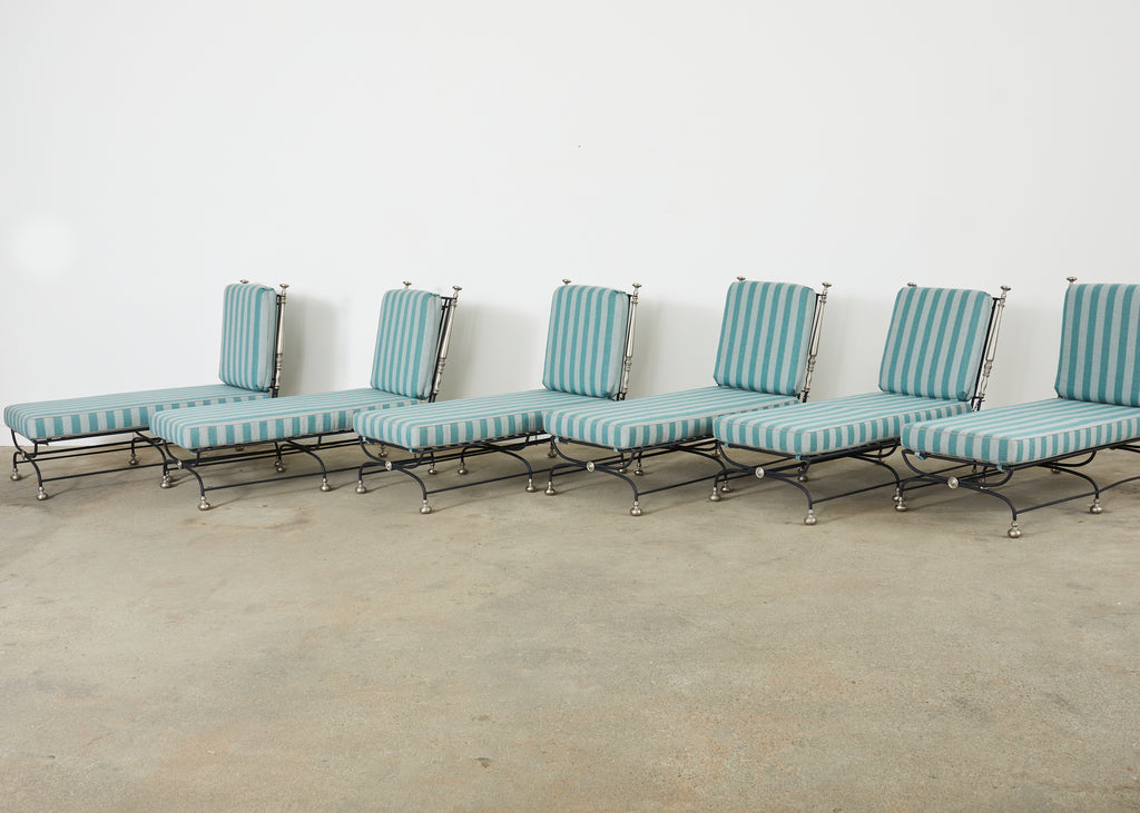 Set of Six Formations Neoclassical Style Iron Estate Chaise Lounges