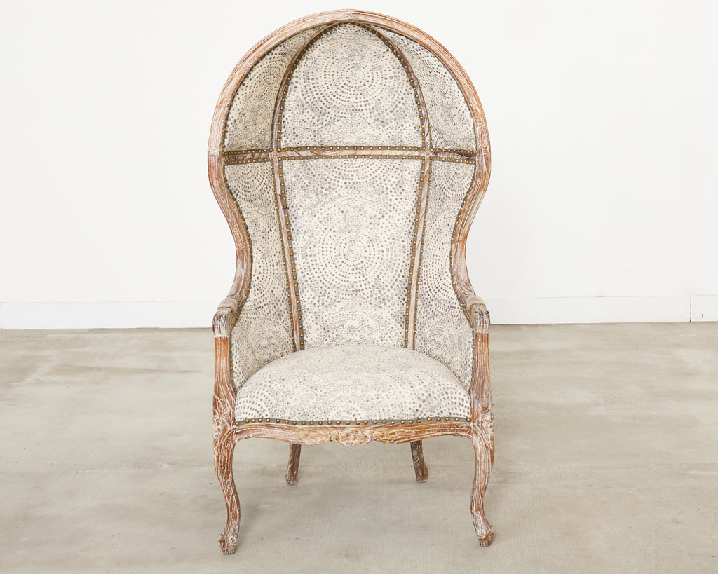 Pair French Provincial Style Cerused Oak Hooded Porters Chairs