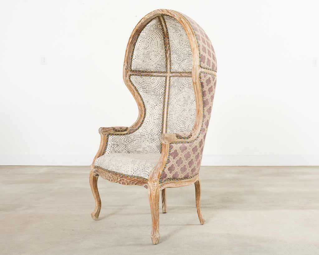 Pair French Provincial Style Cerused Oak Hooded Porters Chairs