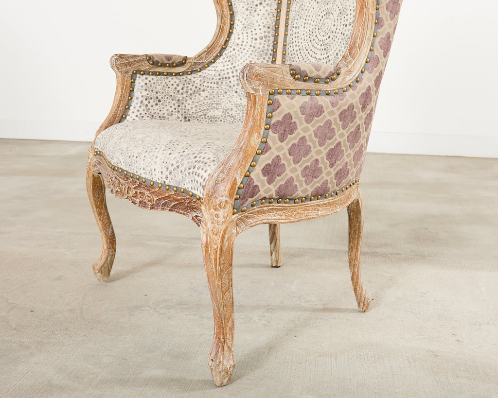 Pair French Provincial Style Cerused Oak Hooded Porters Chairs