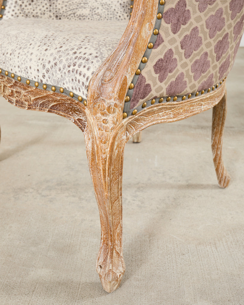 Pair French Provincial Style Cerused Oak Hooded Porters Chairs