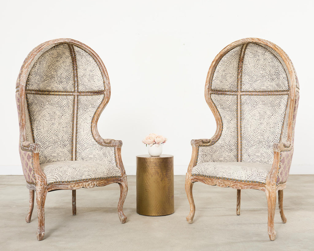 Pair French Provincial Style Cerused Oak Hooded Porters Chairs