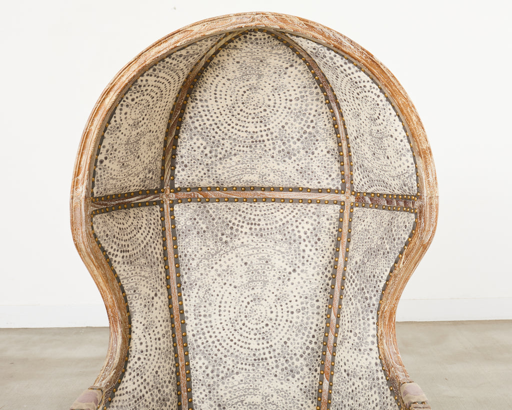 Pair French Provincial Style Cerused Oak Hooded Porters Chairs