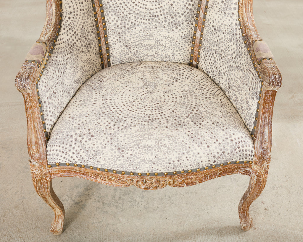 Pair French Provincial Style Cerused Oak Hooded Porters Chairs