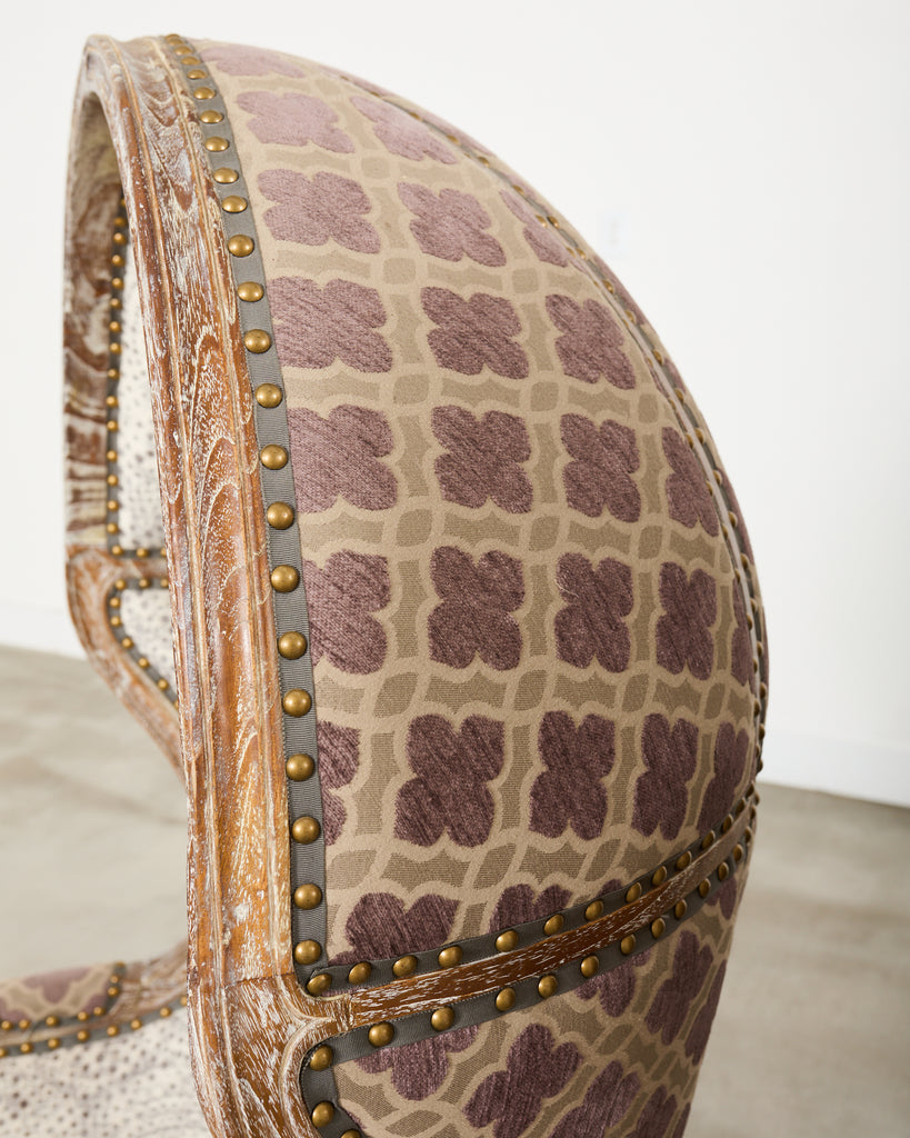 Pair French Provincial Style Cerused Oak Hooded Porters Chairs