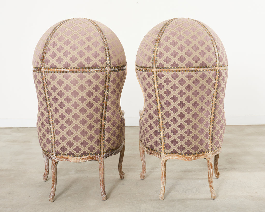 Pair French Provincial Style Cerused Oak Hooded Porters Chairs