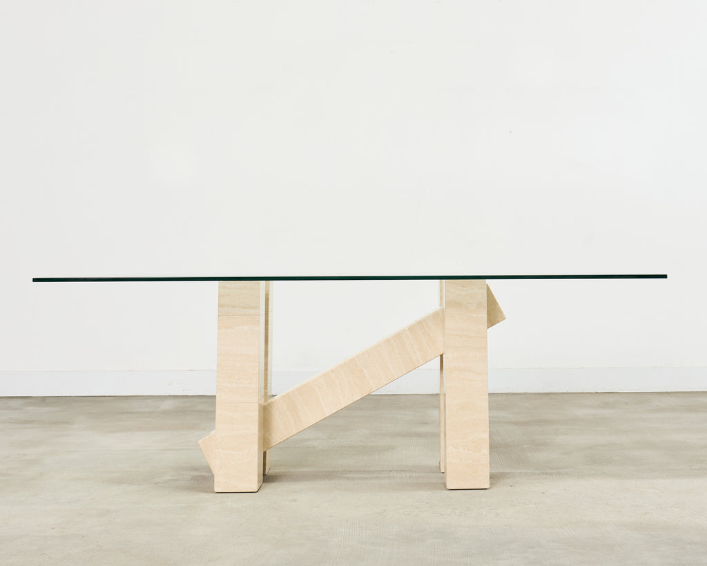 Italian Midcentury Sculptural Travertine Dining Table 7 Ft.