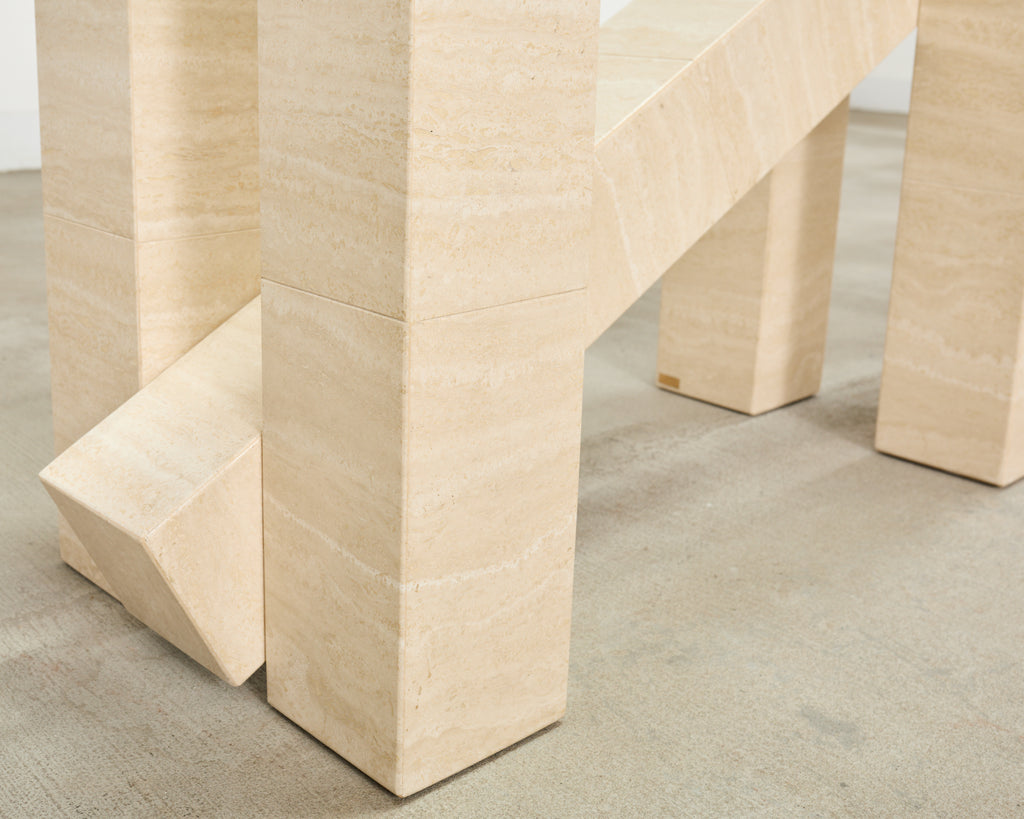 Italian Midcentury Sculptural Travertine Dining Table 7 Ft.