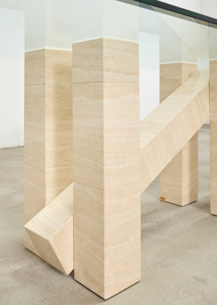 Italian Midcentury Sculptural Travertine Dining Table 7 Ft.