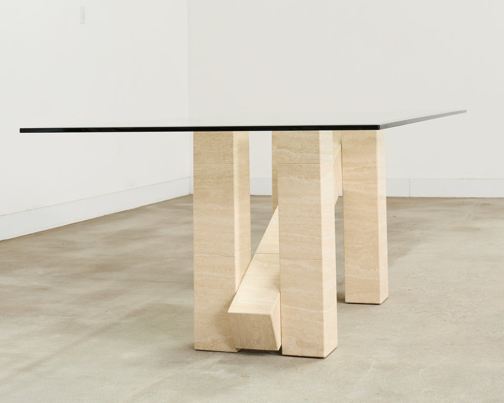 Italian Midcentury Sculptural Travertine Dining Table 7 Ft.