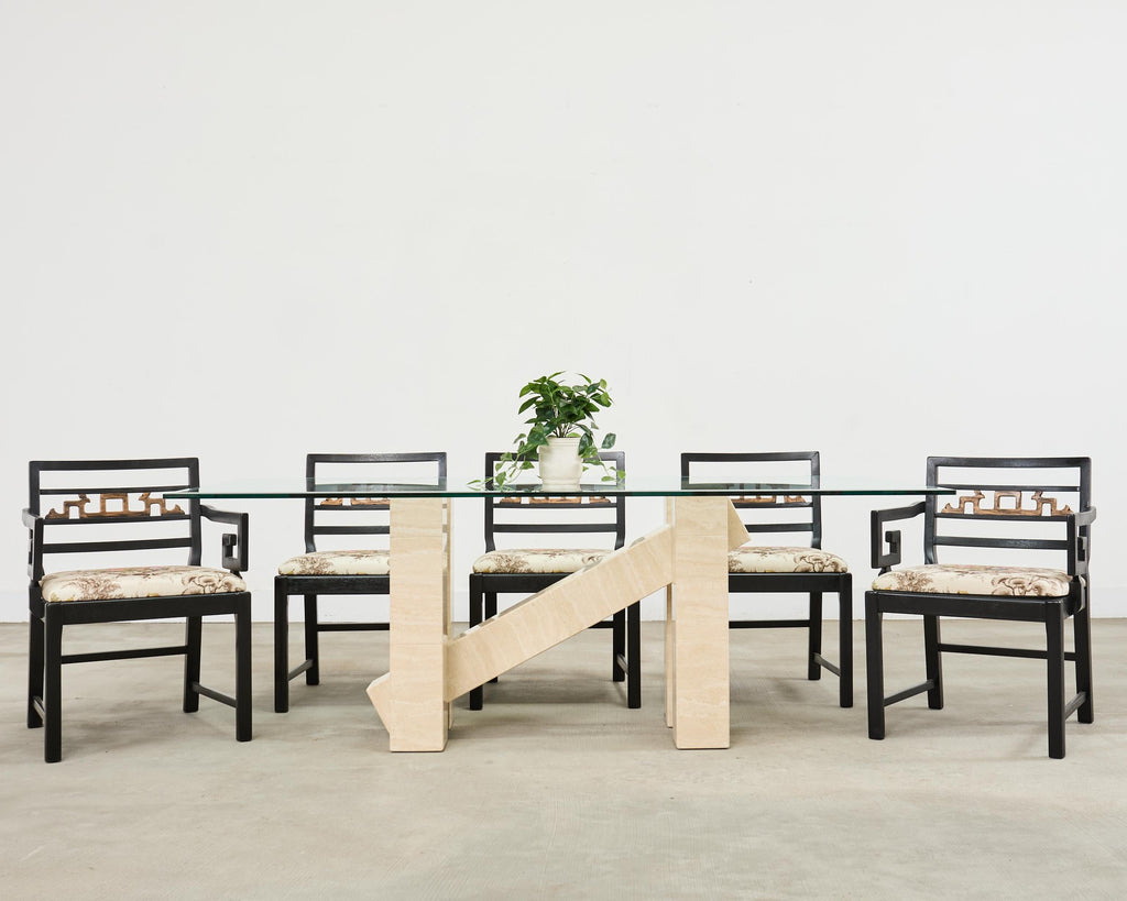 Set of Six Baker Chinoiserie Greek Key Dining Chairs 1960