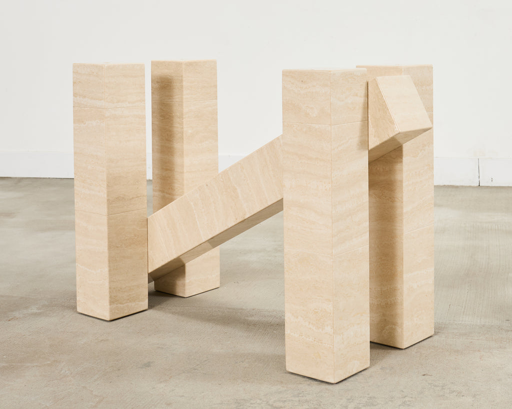 Italian Midcentury Sculptural Travertine Dining Table 7 Ft.