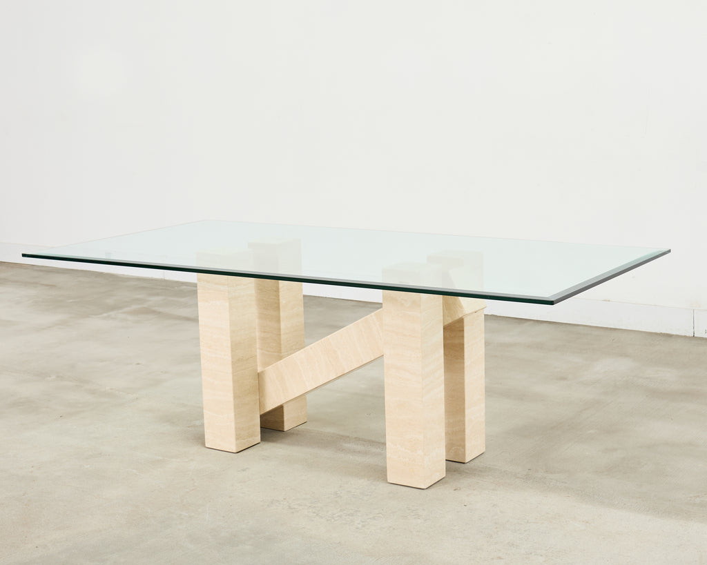 Italian Midcentury Sculptural Travertine Dining Table 7 Ft.
