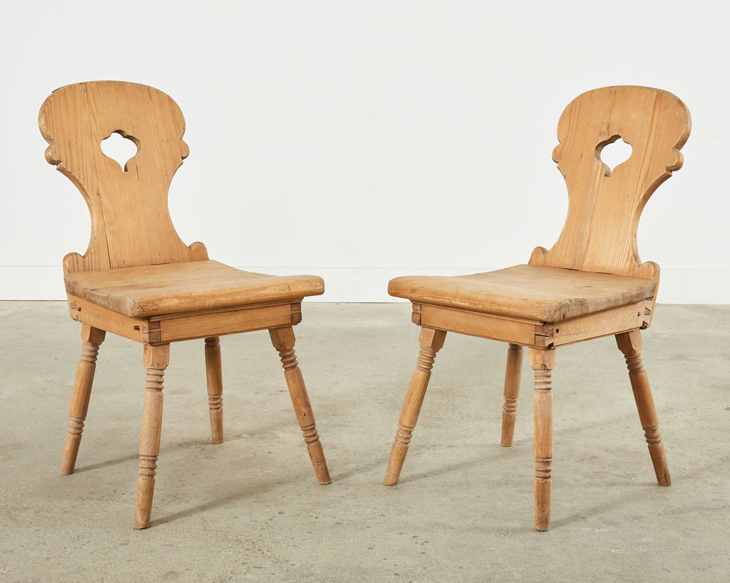 Set of Four 19th Century Primitive Swedish Folk Art Pine Chairs