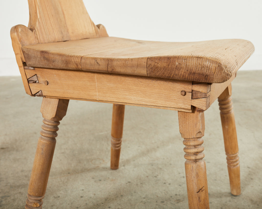 Set of Four 19th Century Primitive Swedish Folk Art Pine Chairs